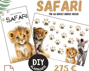Safari savings challenge folding card | 275 savings goal | A6 PDF | Budget binders