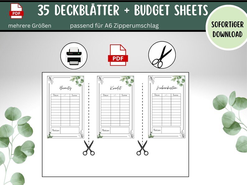 35 Dashboards Cover Sheets Tracker Eucalyptus for A6 A5 Envelopes Envelope Method in Budget Binder Digital PDF Download image 7