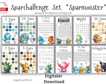 Sparmonster Savings Challenge Set Envelopes Budget Planner Digital Download Envelope Method Savings Challenge Budget Saving