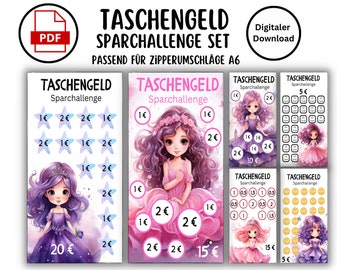 Pocket Money Savings Challenge Set Children Princess Girls Suitable for Envelopes A6 Budget Binders - Savings Binder - Digital Download - PDF
