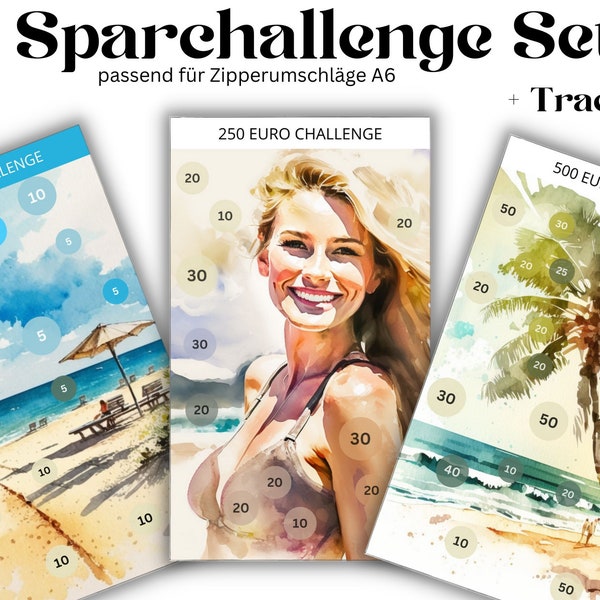 Sparchallenge Urlaub Aquarell inkl Tracker Set PDF A6 Umschläge Sparbinder - Strand Meer Digitaler Download Umschlagmethode