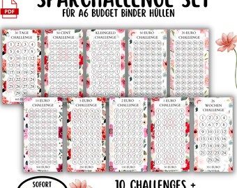 Savings Challenge Set PDF A6 Envelopes Savings Binder German Digital Download Savings Challenge Cash Stuffing Envelope Method Budget Binder Planner