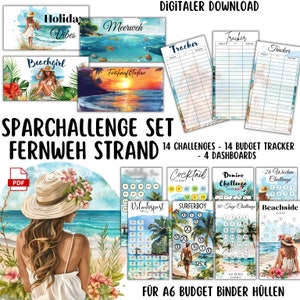 Holiday Savings Challenge Set Wanderlust Beach PDF A6 Envelopes Savings Binder German Version Digital Download Travel Savings Game Envelope Method