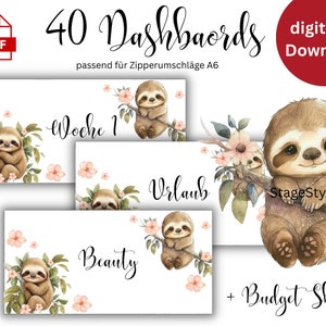 40 Dashboards (Cover Sheets) Sloth Pink for A6 Envelopes Envelope Method in Budget Binder | Digital PDF download