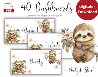 40 Sloth Dashboards | A6 PDF | Budget Binder | Tracker Set