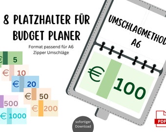 Placeholder 5 10 20 50 100 200 500 1000 or play money budget planner set, envelope method, suitable for A6, Euro notes