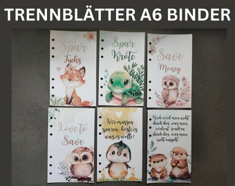 A6 dividers with animal designs | 6-hole punched | Budget binder | Print