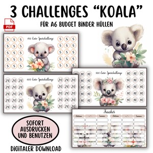 Sparchallenge Koala Sparspiel Sparchallenge Set Umschläge Budgetplaner Digitaler Download Umschlagmethode Querformat 3er Set