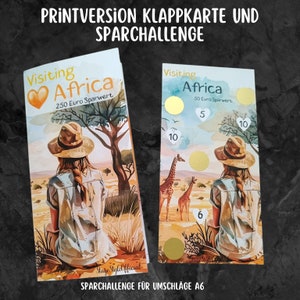 Sparchallenge Urlaub Afrika Savanne Safari Rubbelchallenge Faltchallenge Klappkarte Reise Umschläge Sparbinder Budgetbinder A6