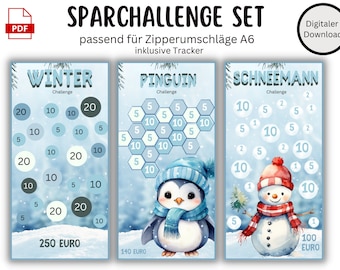Vintersparutmaning Pingvin Snögubbe Sparutmaning Set Kuvert Budgetplanerare Digital Nedladdning Kuvertmetod Jul