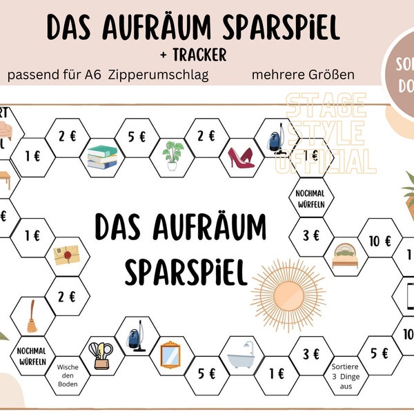 Aufräum Sparspiel Challenge "Boho"  passend für Umschläge Cash Binders - deutsche Version - Spiel - Digitaler Download A6