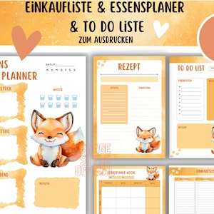 Boodschappenlijstje Sparfuchs Afdrukbare takenlijst, boodschappenlijstje om uit te printen, recept, download PDF-checklist-sjabloon maaltijdplanner Fox