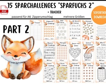Sparfuchs Savings Challenge Set PDF Part 2 suitable for A6 envelopes in savings binder - German version - Digital download Fox envelope method