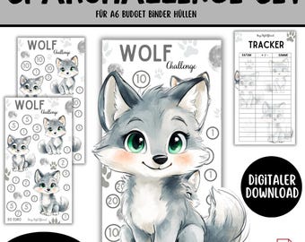 Set of 3 Savings Challenges Wolf | A6 Download | Envelope Method | Includes 1 Tracker | Budget Binder