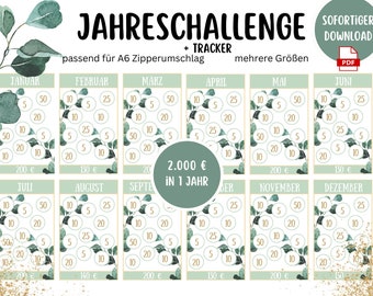 Yearly Challenge Sparchallenge "Eucalyptus-gold" Set 12 Months + Tracker for Envelopes Budget Planner A6 A5 - German - Digital Download