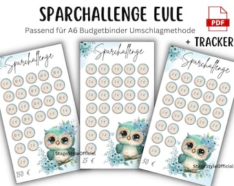 Owl Savings Challenge Set | 3 A6 PDFs | Budget Binder | Envelope Method