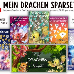 Sparchallenge Set "Dragon" PDF suitable for A6 envelopes in Sparbinder - German version - Digital download Envelope method