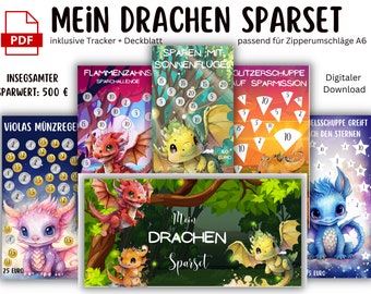 Sparchallenge Set "Dragon" PDF suitable for A6 envelopes in Sparbinder - German version - Digital download Envelope method