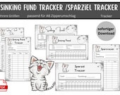 Sinking Funds Set "Katze" - Sinking Fund Tracker - Spartracker  Umschlagmethode - passend für die A6 Umschläge cat