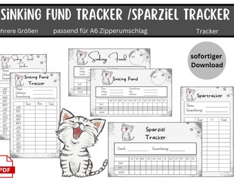 Sinking Funds Set "Cat" - Sinking Fund Tracker - Spartracker envelope method - suitable for the A6 envelopes cat