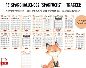 Sparfuchs – 15 savings challenges for A6 binders | Digital download PDF | Save money with fun | Budget planner | Savings goals template A6