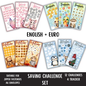 Annual Challenge Savings Challenge Set English 12 Months Envelopes Budget Planner A6 - Challenge - Digital Download | Set of 12 | Season