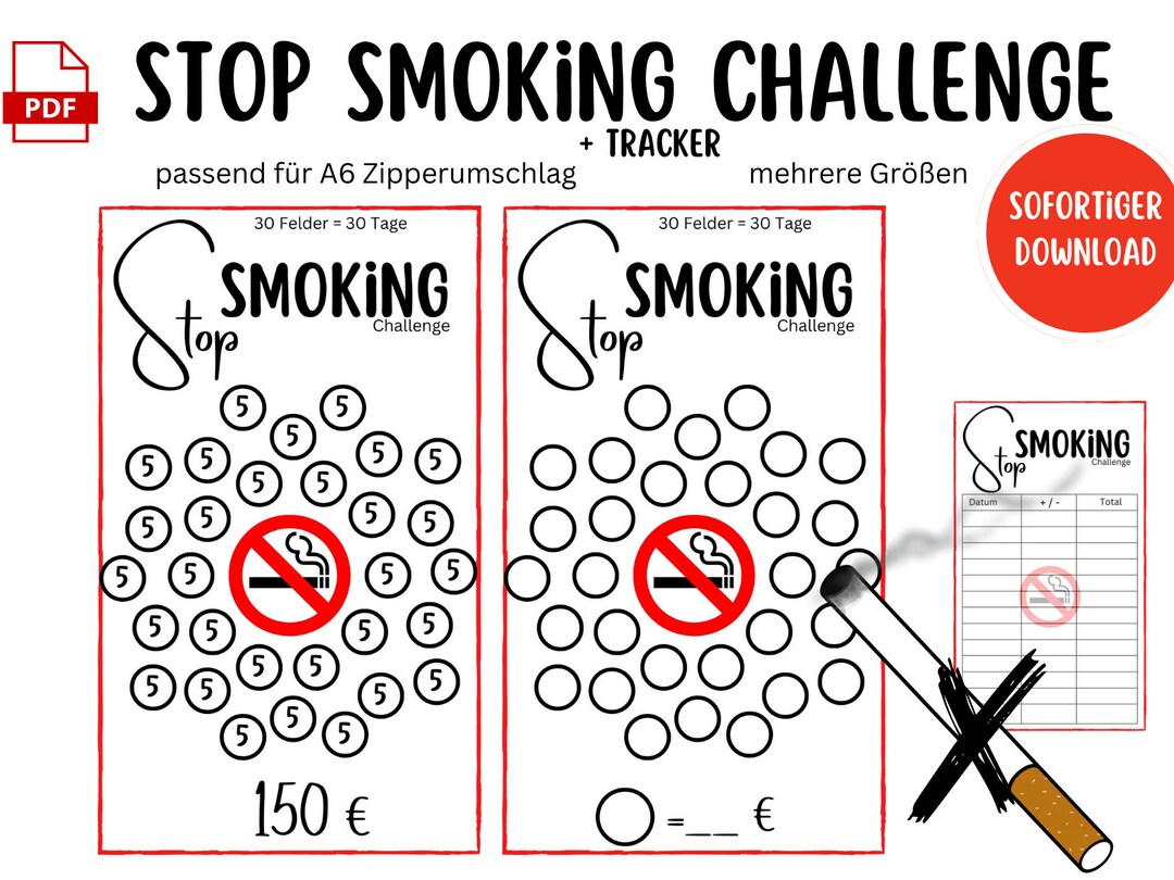 Stop Smoking Savings Challenge Set, Stop Smoking, New Year's Resolution ...
