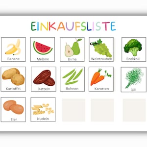 Einkaufliste Kinder, Routineplaner, Gemüse, Routine Kinder, Wochenplaner, Routine Karten deutsch, Montessori Karten, Obst Kinder pdf