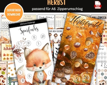 30 Spaaruitdagingset Herfstspaarspel & Tracker | Digitaal downloaden | A6 Budgetmap | Geld vullen | Envelop Methode Budgetplanner PDF