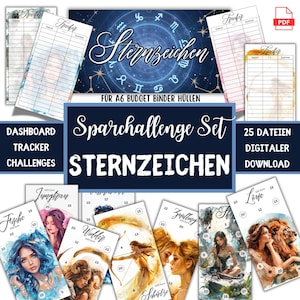 Wyzwanie oszczędnościowe Znaki zodiaku, zestaw wyzwań oszczędnościowych Koperty Planista budżetu Pobieranie cyfrowe Metoda koperty