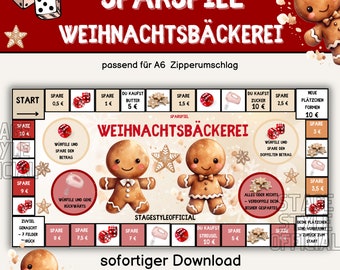 Sfida del risparmio Gioco di Natale Buste di pan di zenzero Raccoglitore di budget - Gioco di risparmio - Gioco - Dolci di Natale - Budget di Natale