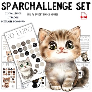 Cat Savings Challenge Set Savings Game PDF suitable for A6 envelopes Savings Binder Digital Download Savings Challenge Set Envelope Method
