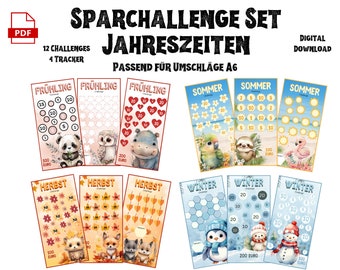 Budget Challenge Seasons Annual Challenge Savings Challenge Set 12 Months Envelopes Budget Planner A6 - Digital Download | 2024