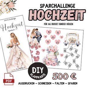 Folding Card Wedding 500 EUR Savings Challenge | A6 Savings Game Download PDF | Wedding Savings | Budget Planner Envelope Method | Printable DIY