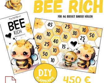 Bee Rich Savings Challenge | 450 savings goal | A6 PDF | Folding card