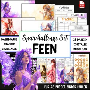Fee Magie Sparchallenge Set | 9 Challenges Tracker Dashboards | A6 PDF