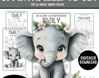 Elefant Emily Sparchallenge Set | 3 A6 PDFs | Budget Binder | Tracker