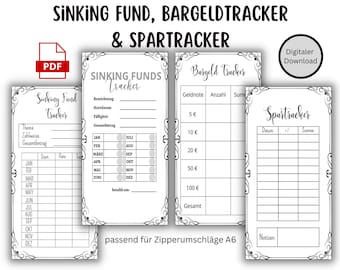Sinking Funds Tracker Cash Tracker Savings Tracker in Set Bundle - Sinking Fund Tracker - fits A6 Envelopes - Budget Binder