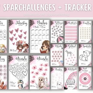 62 savings challenge set incl. tracker pink black pink design | Envelope method | Budget Binder | Digital download A6 PDF