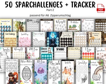 50 Spar Challenges Tracker Part 2 suitable for envelope method Budgetbinder, Sparbinder, Budget - German Version - Digital Download PDF