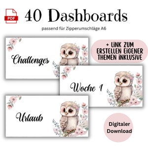 40 Dashboards (Deckblätter) Eule rosa für A6 Umschläge Umschlagmethode im Budget Binder | Digitaler PDF Download