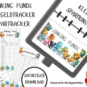 Sinking Funds Set "Sparmonster" Voorblad Enveloppen Budget Planner - Duits - Uitdaging Digitale Download Envelop Methode A6 Cash Tracker