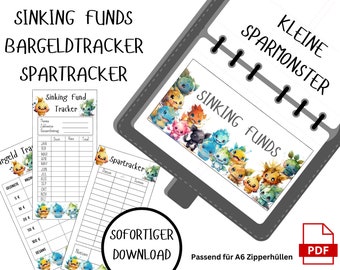 Fondos de amortización Set "Sparmonster" Portada Sobres Planificador de presupuesto - Alemán -Desafío Descarga digital Método de sobre A6 Cash Tracker