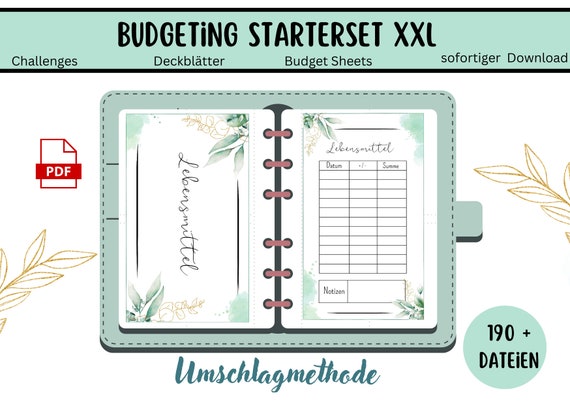 Mega Starterset Budget Planer XXL STARTER SET - A6 Cash Binders Download Challenges Platzhalter Budget Tracker Dashbaords Deckblatt Pdf