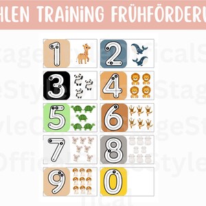 First numbers tracing early support swing exercise Tiny Book 10 cards daycare PDF writing template download preschool German numbers painting image 2