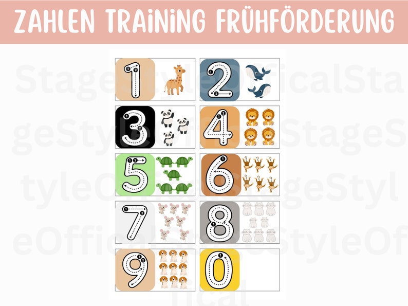 First numbers tracing early support swing exercise Tiny Book 10 cards daycare PDF writing template download preschool German numbers painting image 2