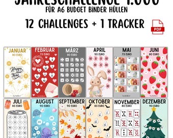 Annual challenge | 12 months | €1000 savings goal | A6 PDF