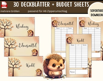 30 dashboards (cover sheets) + tracker "hedgehog" for A6 envelopes Envelope method in the budget binder | Digital PDF Download