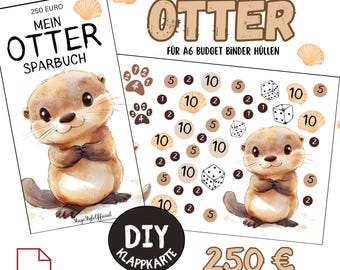 Otter savings challenge folding card | 250 savings goal | A6 PDF | DIY challenge