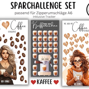 Coffee Savings Challenge Set of 3 | 100, 50, 300 EUR + 1 Tracker | A6 Cover Download | Coffee Lover Savings Game | PDF | Envelope Method